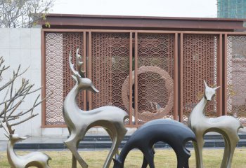 鹿雕塑-公园不锈钢仿铜四只鹿雕塑