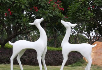 鹿雕塑-公园草坪玻璃钢彩绘创意两只抽象鹿雕塑