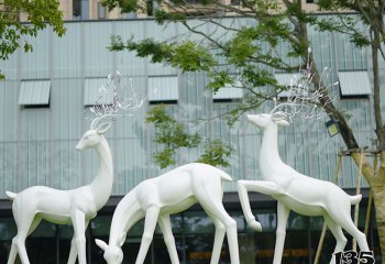 鹿雕塑-小区创意玻璃钢三只白色鹿雕塑