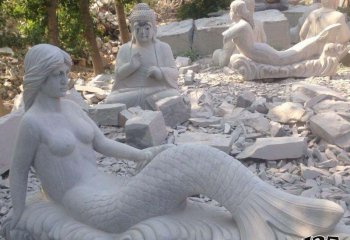 美人鱼雕塑-街道上摆放的汉白玉石雕创意美人鱼雕塑