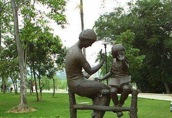 母女雕塑-公园栏杆上休息的铜雕母女雕塑