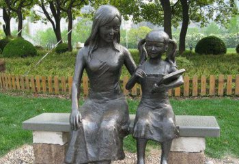 母女雕塑-公园铜雕石凳上聊天的母女雕塑