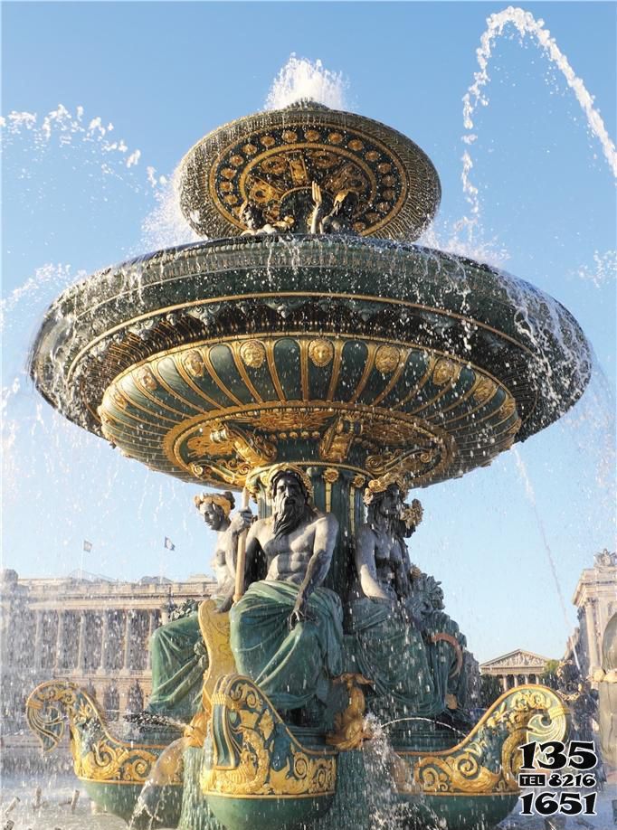 喷泉雕塑-欧式西方人物彩绘漆金喷泉青铜雕塑