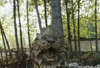 狮子雕塑-户外园林景区大型不锈钢仿铜狮子雕塑