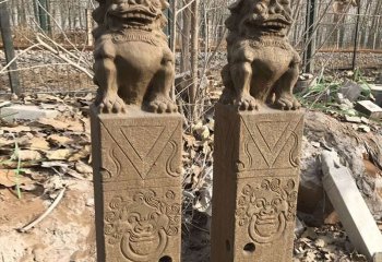 拴马柱雕塑-镇宅庭院摆放狮子拴马柱雕塑