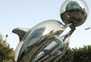 海豚雕塑-游乐场两只表演的不锈钢海豚雕塑