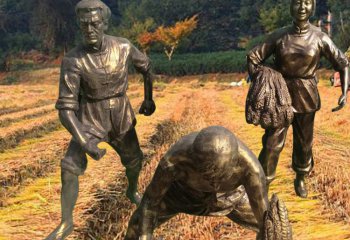 农耕雕塑-园林收稻米做农活的农耕系列人物铜雕