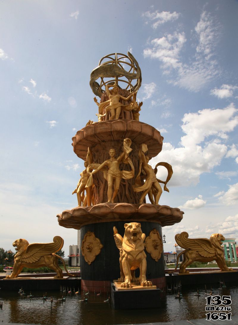 喷泉雕塑-广场西方人物喷泉铸造铜雕塑高清图片