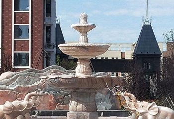 喷泉雕塑-景区广场摆放晚霞红大型喷泉石雕