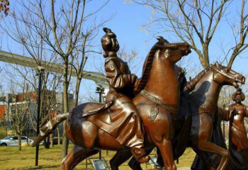 骑马雕塑-公园古代铜雕女人骑马雕塑