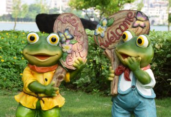 青蛙雕塑-花园两只站立的玻璃钢青蛙雕塑