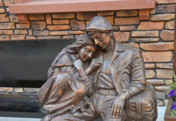 情侣雕塑-公园长椅上休息的铜雕情侣雕塑