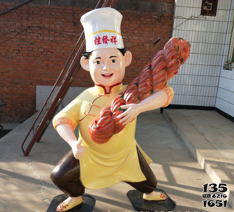烧烤烤串雕塑-饭店街边摆放卡通玻璃钢烤串厨师雕塑