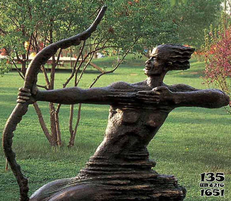 射击雕塑-抽象射箭公园人物玻璃钢仿铜雕