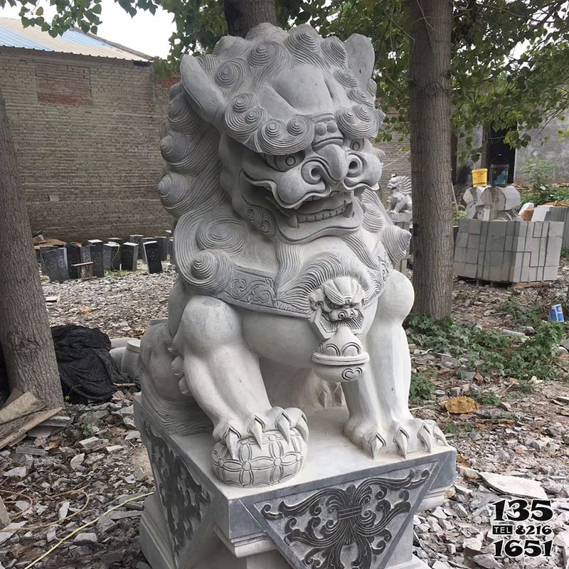 狮子雕塑-庭院墓地大型青石石雕辟邪狮子雕塑高清图片