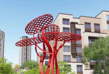 树雕塑-城市花园广场镂空红色创意不锈钢树雕塑