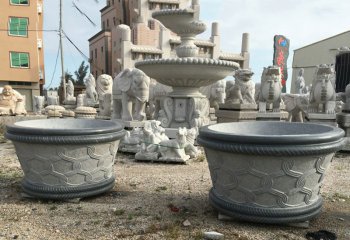 缸雕塑-庭院景观编织浮雕石水缸雕塑