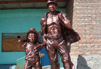 工人雕塑-广场铜雕大人拉着小孩子的工人雕塑