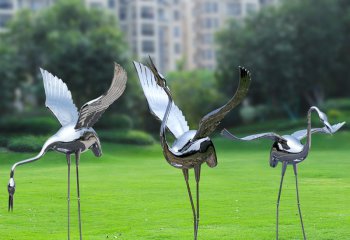 鹤雕塑-公园不锈钢镜面户外景观鹤雕塑