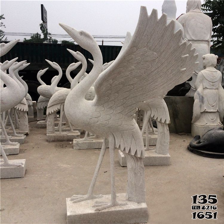 鹤雕塑-汉白玉石雕大型户外景观鹤雕塑高清图片
