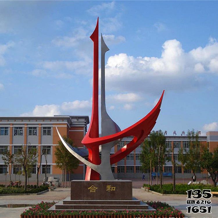 鹤雕塑-校园创意不锈钢抽象鹤雕塑高清图片