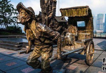 黄包车雕塑-公园广场黄包车纪念喷漆做旧不锈钢雕塑