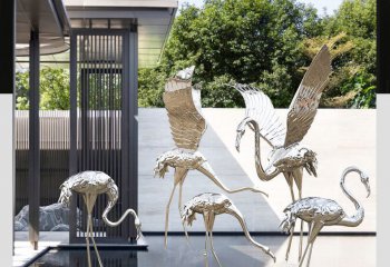 火烈鸟雕塑-别墅摆放飞舞的不锈钢火烈鸟雕塑