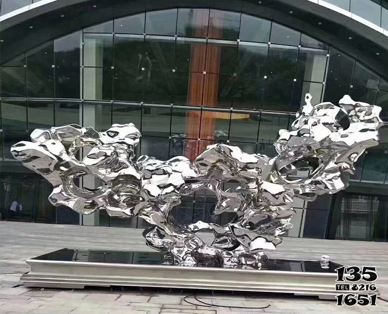 假山雕塑-商业街摆放 亮面不锈钢艺术水景抽象亮面金属假山雕塑高清图片