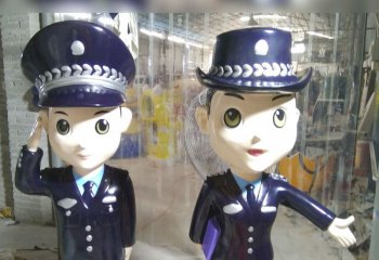 警察雕塑-园林玻璃钢彩绘男女警察雕塑