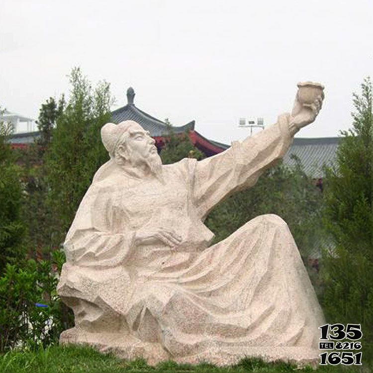 李白雕塑-公园园林砂岩著名诗人李白石雕塑像高清图片