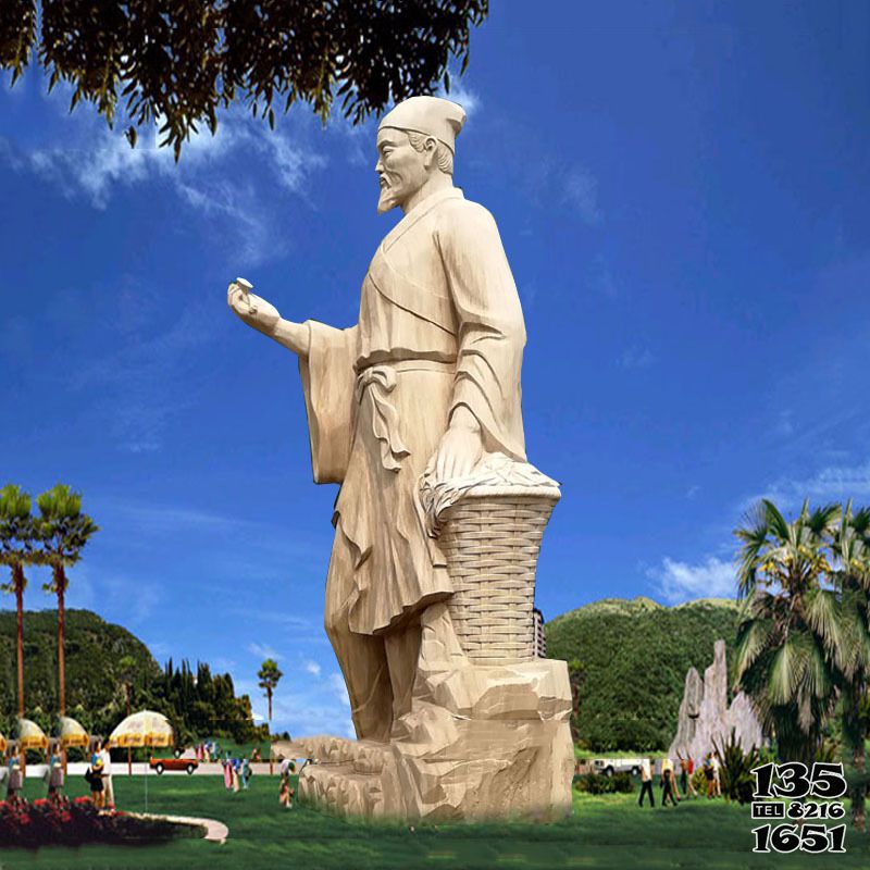 李时珍石雕塑像-景区园林大型药圣李时珍汉白玉 雕塑高清图片