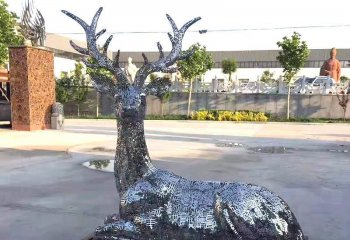 鹿雕塑-不锈钢镜面创意卧着的鹿雕塑