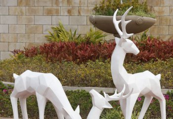 鹿雕塑-小区街道玻璃钢几何白色鹿雕塑