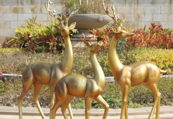 鹿雕塑-公园街道不锈钢仿铜三只鹿雕塑