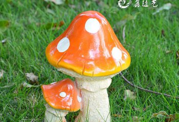 蘑菇雕塑-玻璃钢材质彩绘三头橙色雕塑蘑菇