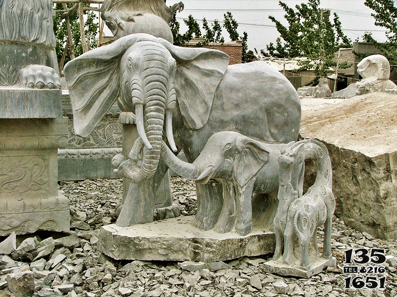 母子象雕塑-公园景区大理石石雕母子象雕塑高清图片