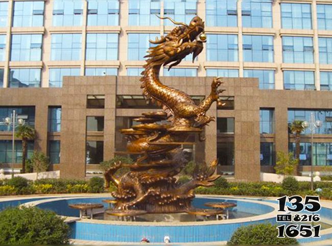 喷泉雕塑-企业大门铜雕龙喷泉景观雕塑高清图片