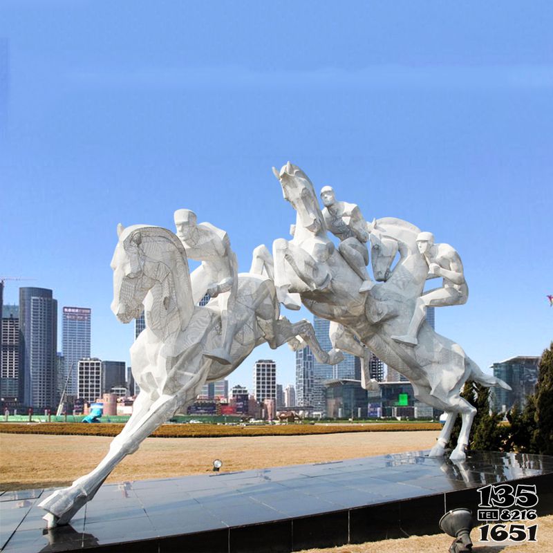 骑马雕塑-城市广场摆放骑马比赛人物运动主题玻璃钢雕塑高清图片