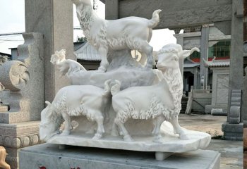 三羊开泰雕塑-石雕汉白玉母子羊青石户外公园三羊开泰雕塑