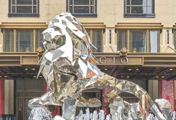 狮子雕塑-城市街道创意不锈钢几何狮子雕塑