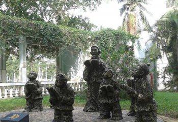 书雕塑-公园创意铜雕孩子们看书学习的书雕塑