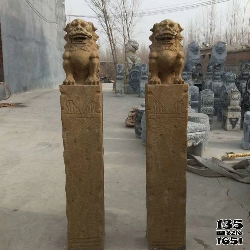 拴马柱雕塑-寺庙门口摆放砂岩拴马柱摆件高清图片