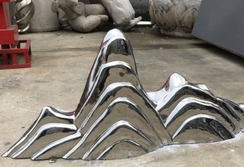 假山雕塑-亮面现代艺术水景抽象亮面金属不锈钢假山雕塑