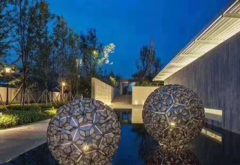 镂空球雕塑-酒店温泉不锈钢照明镂空球雕塑