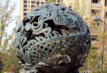 镂空球雕塑-庭院寺庙铜铸龙镂空球雕塑