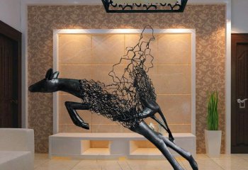 鹿雕塑-不锈钢创意室内装饰品摆件不锈钢仿铜抽象鹿雕塑