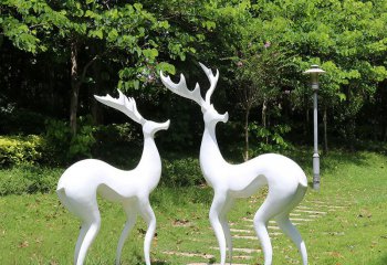 鹿雕塑-公园景区玻璃钢两只抽象鹿雕塑