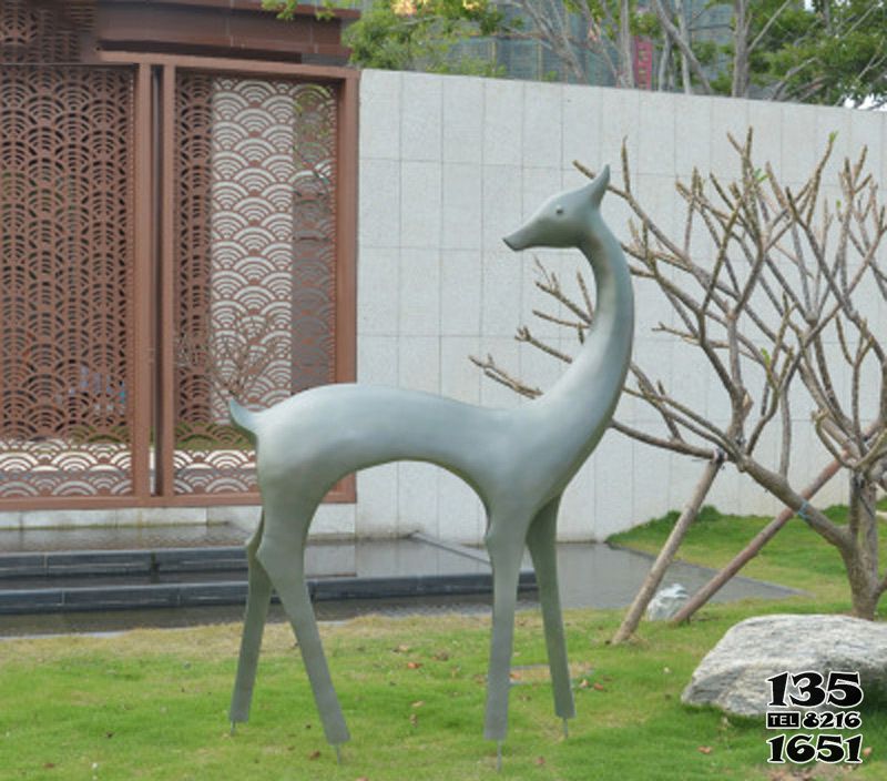 鹿雕塑-庭院玻璃钢仿铜抽象鹿雕塑