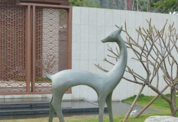 鹿雕塑-庭院玻璃钢仿铜抽象鹿雕塑