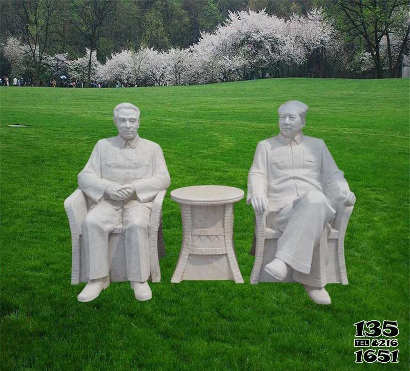毛泽东雕塑-公园汉白玉周恩来和毛泽东雕塑高清图片